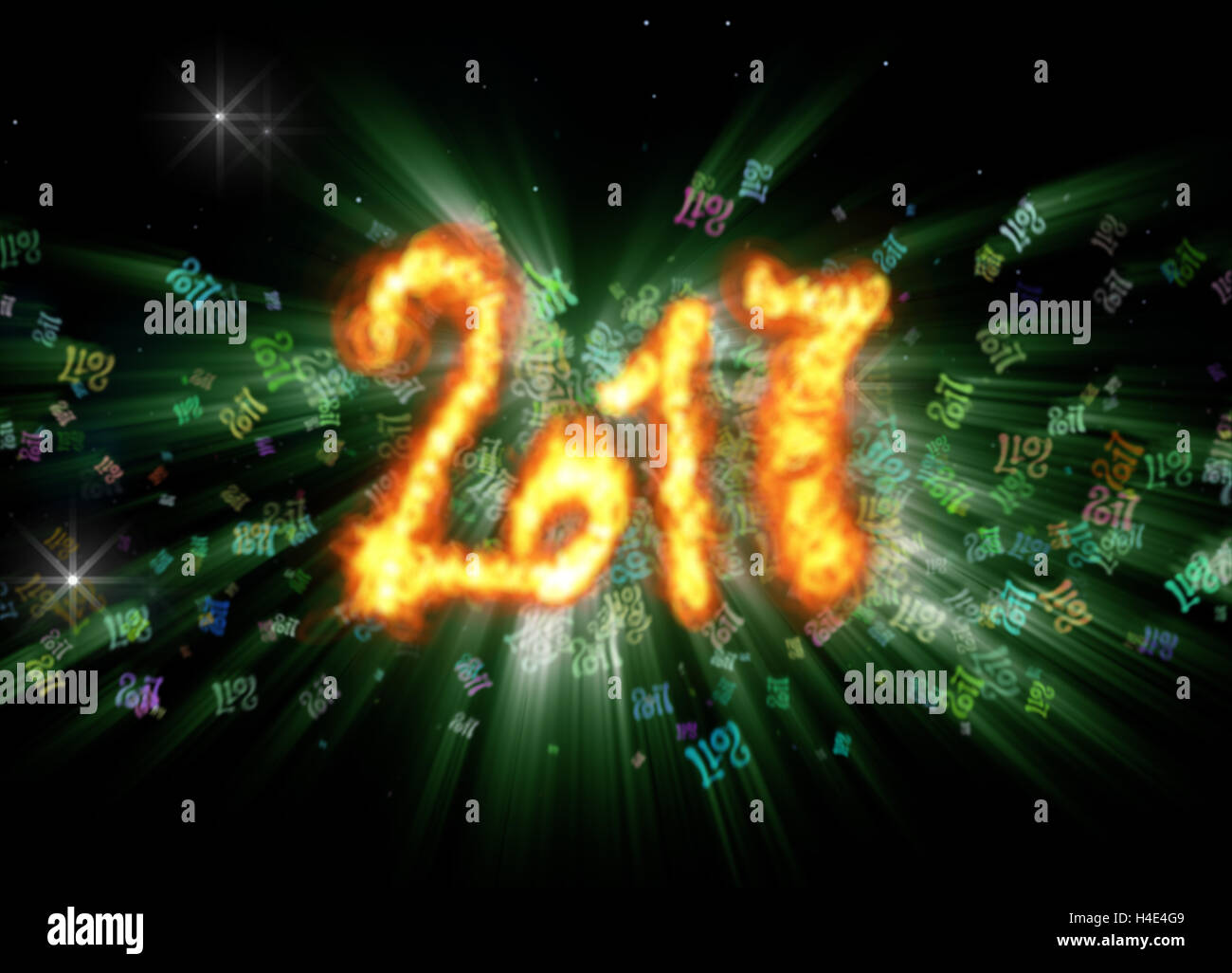 Happy new year 2017 isolated numbers written with fire on bright bokeh ...
