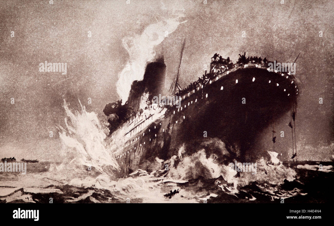 On her maiden voyage, the White Star liner 'Titanic' struck an iceberg near Cape Race just before midnight on the 14th April 1912. Of the 2,224 people on board, 735 survived. Stock Photo