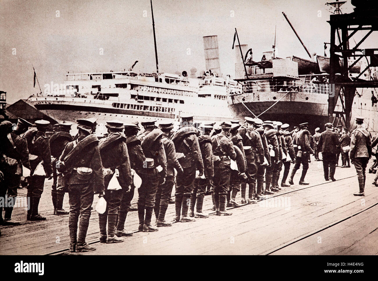 The Expeditionary Force leaving England for Boulogne on 17th August, 1914 at the beginning of World War 1. Stock Photo