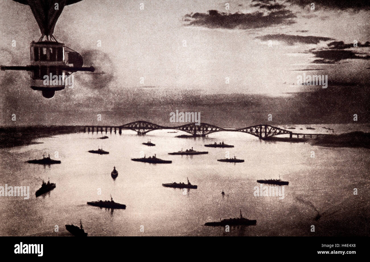 Some of the Royal Navy's fleet in the Firth of Forth off Rosyth, prior to the Zeebrugge attack in in April 1918. Stock Photo