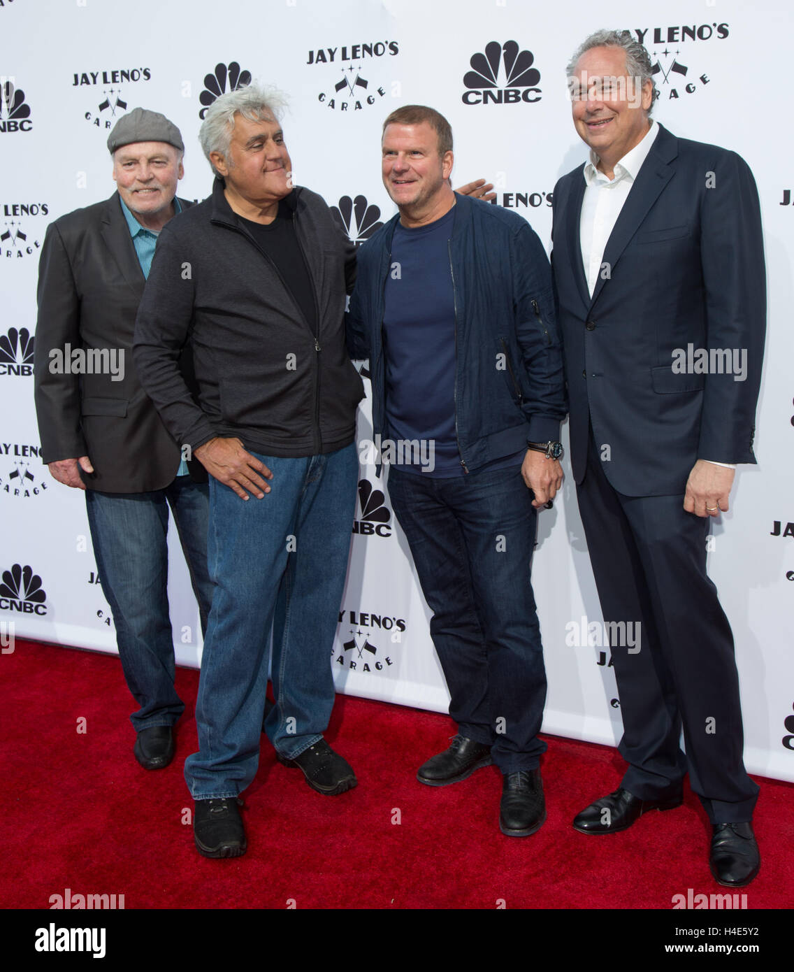 Stacy Keach, Jay Leno, Tilman Fertitta and Marc Hoffman attend ‘Jay Leno’s Garage’ Premiere Event at Universal Studios on June 9, 2016 in Universal City, California, USA Stock Photo