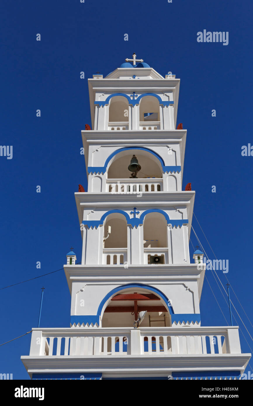 bell tower of the church of Holy Cross in Perissa on Santorini Stock Photo