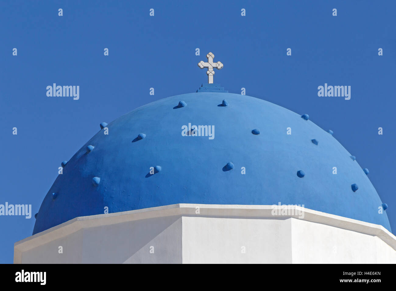 dome of church of Holy Cross in Perissa on Santorini Stock Photo