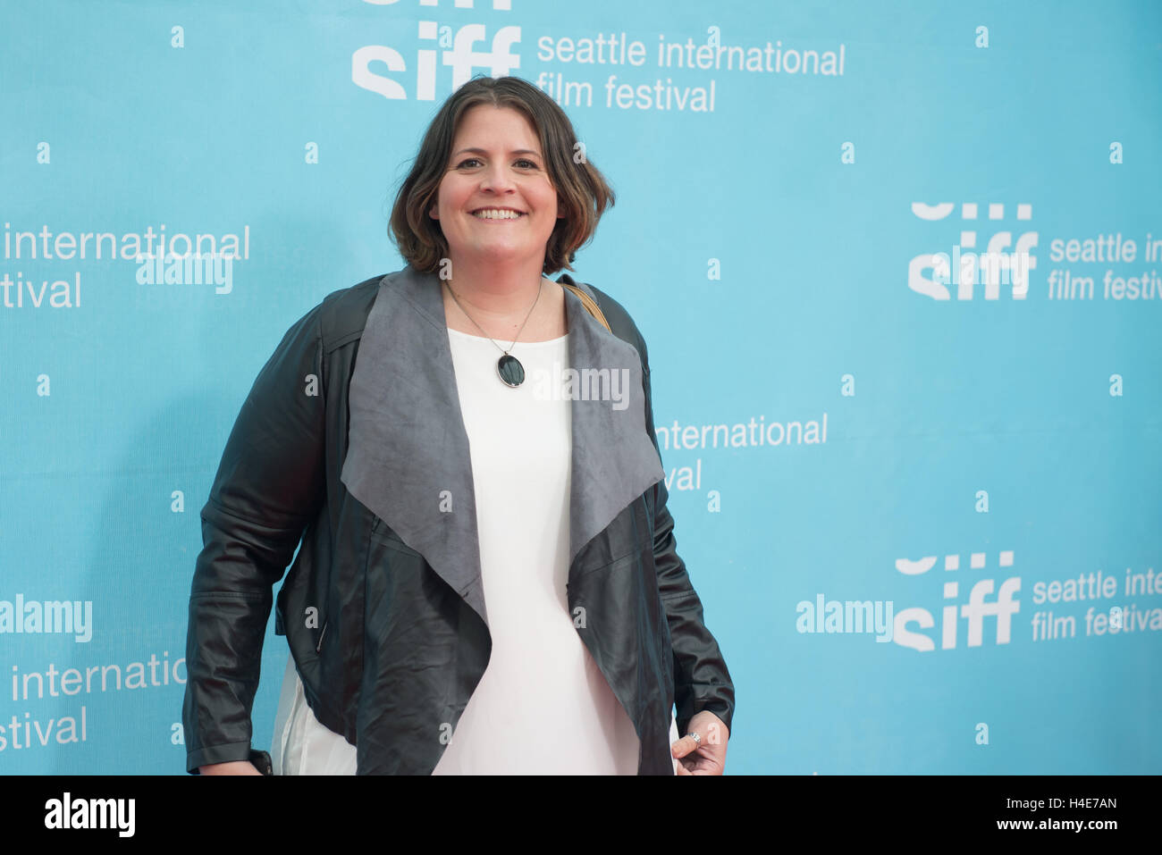 Director of The Night Stalker, Megan Griffiths, at SIFF red carpet opening night gala. Stock Photo