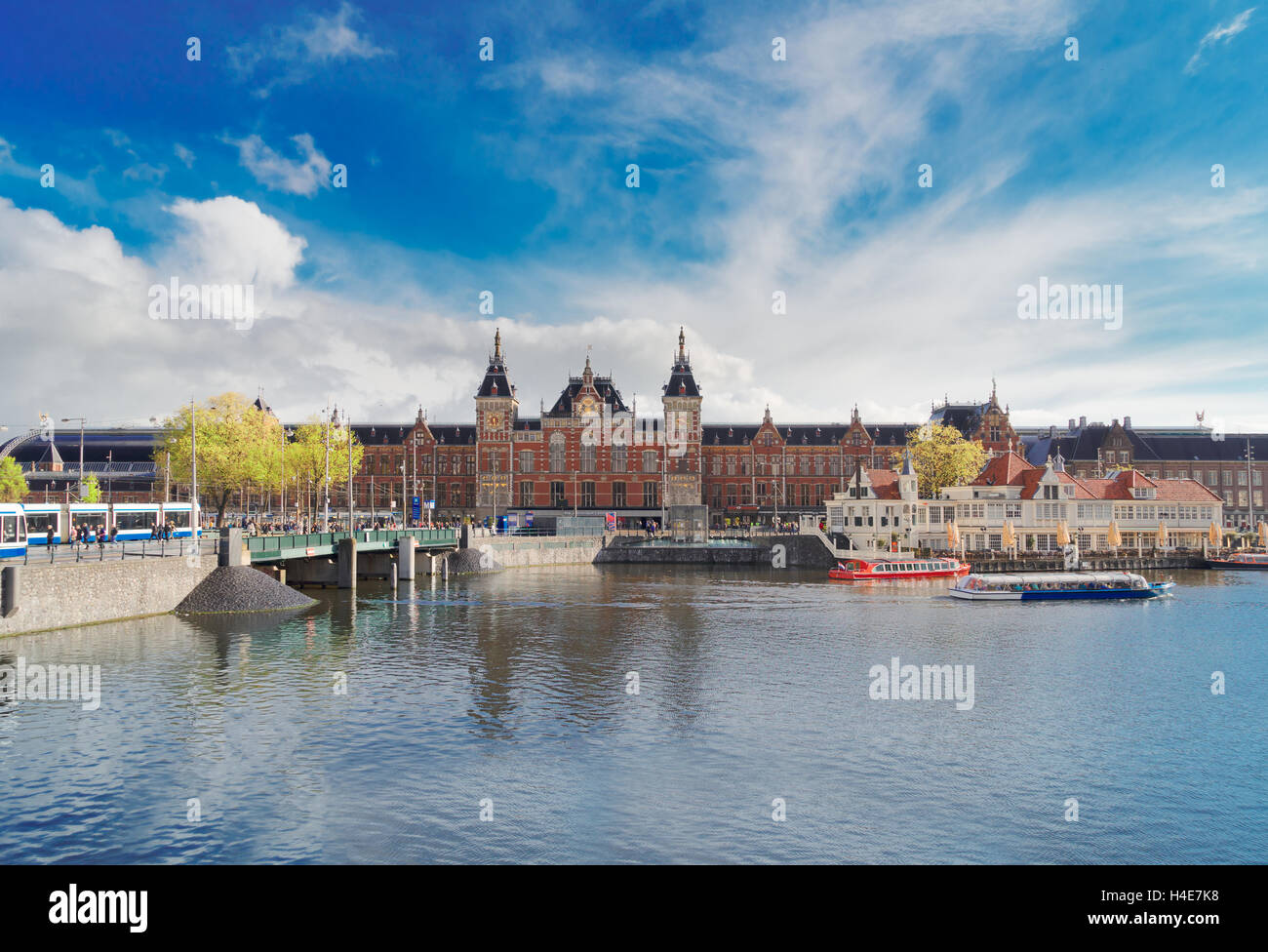 cityscape of Amsterdam at night Stock Photo