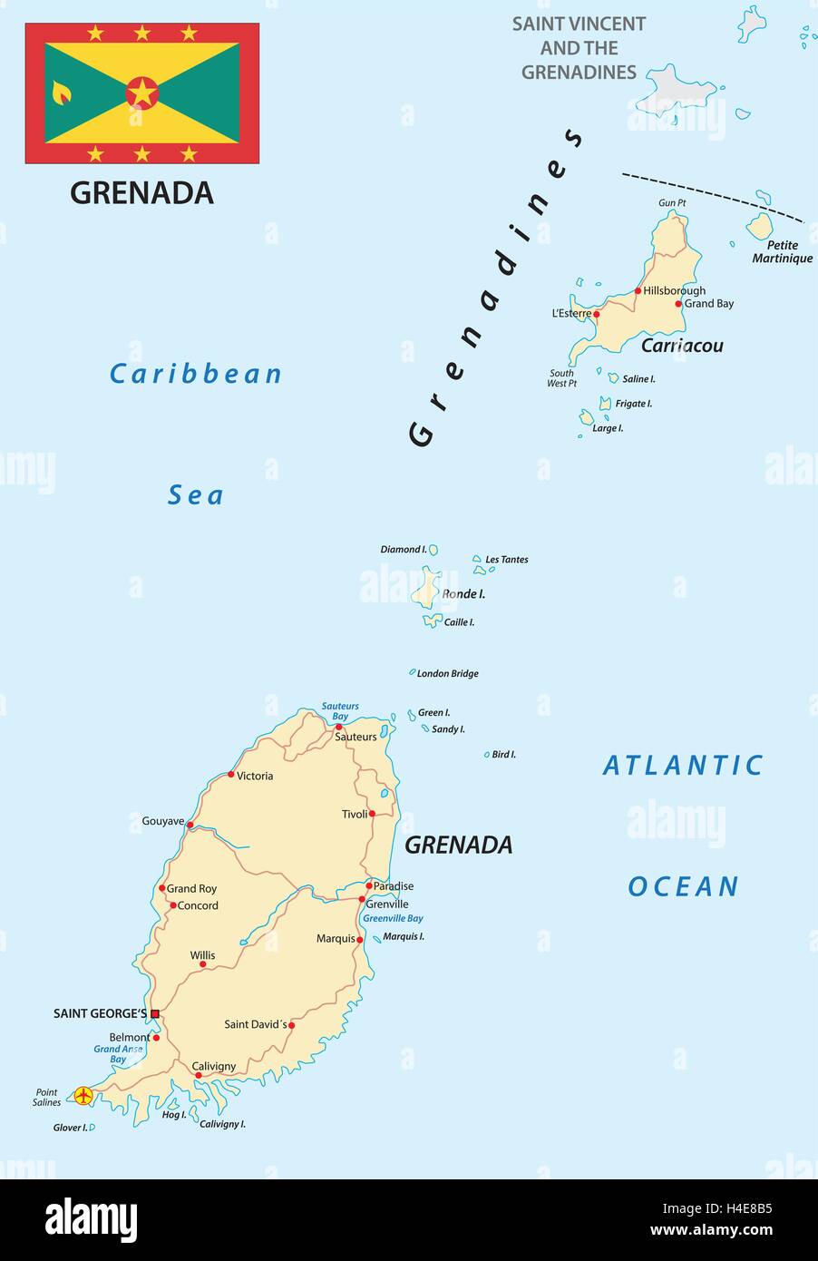Grenada map hi-res stock photography and images - Alamy