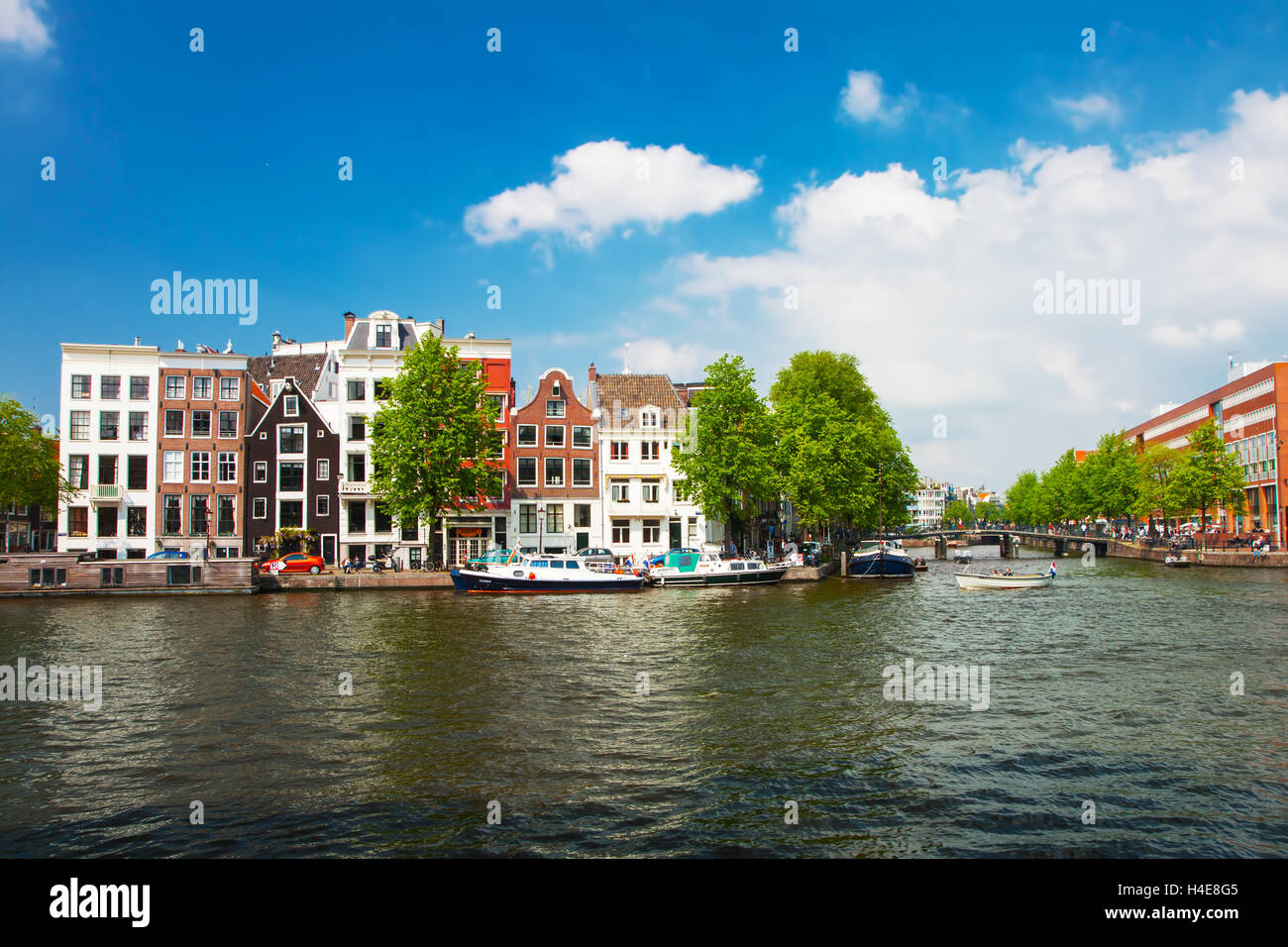 Amsterdam, Netherlands - City view in Amsterdam with water channel Stock Photo