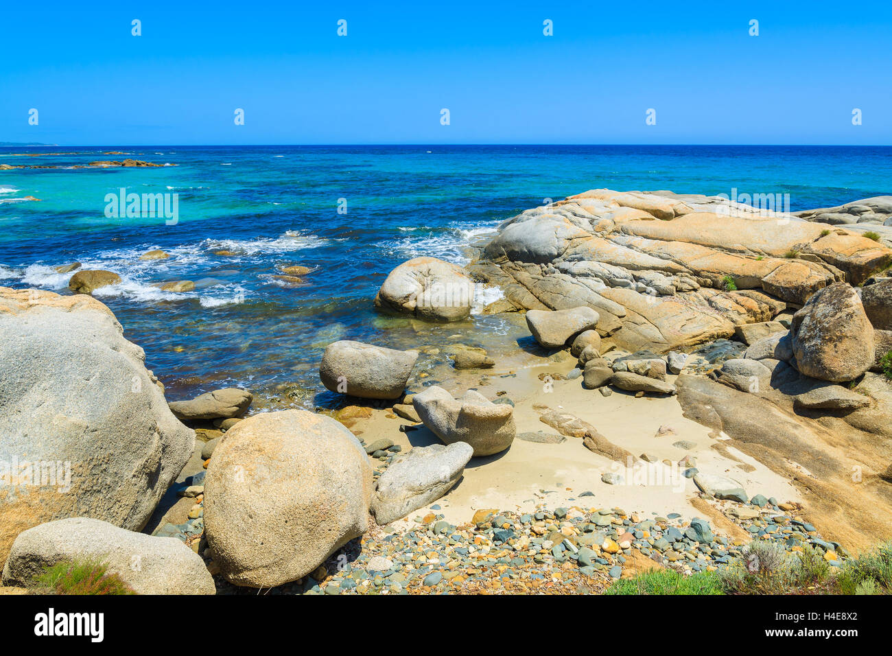 Italian Beaches Rocks Rocks on coast Sardinia island near Peppino beach, Italy Stock Photo ...
