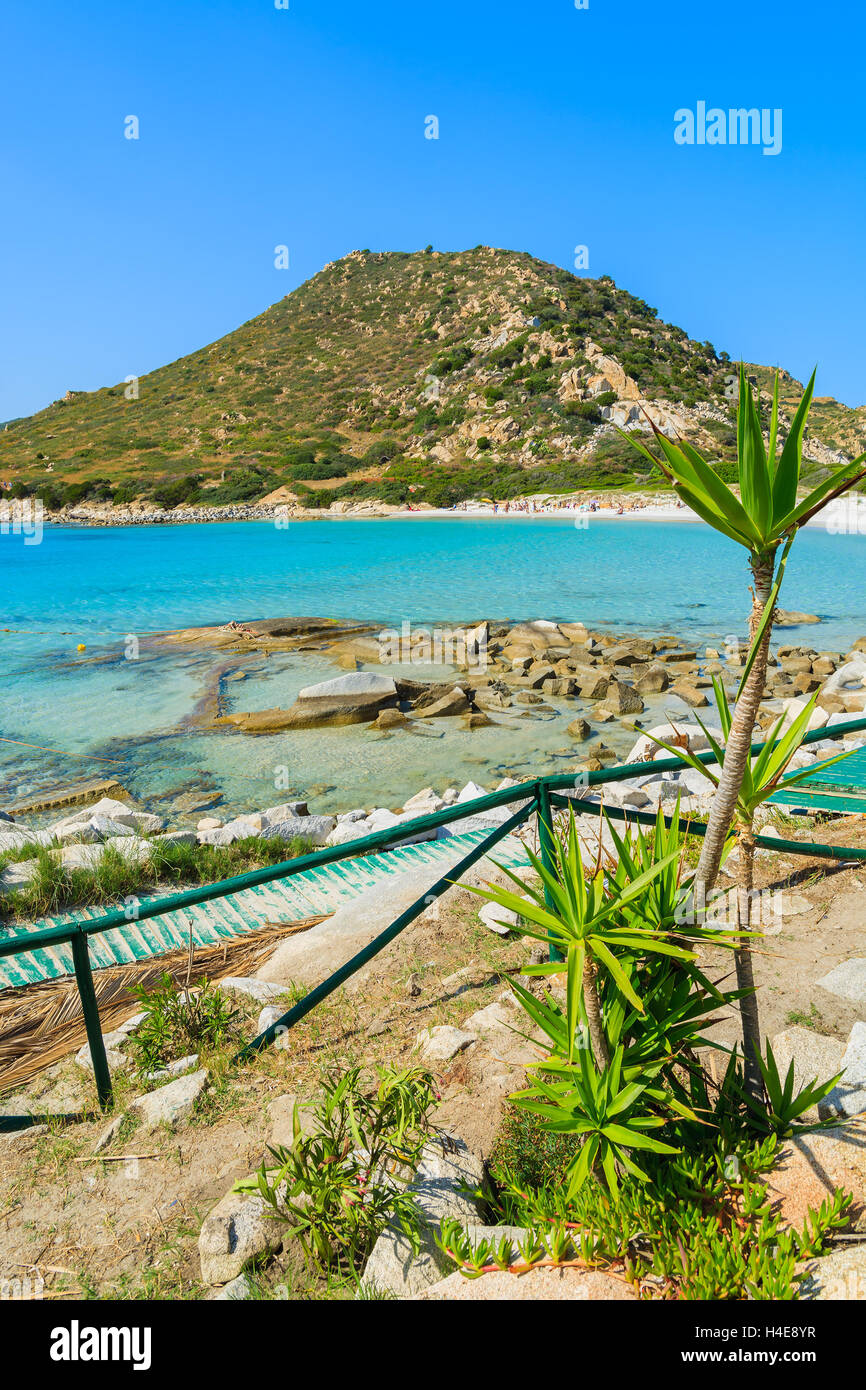 Path along a beach at Punta Molentis bay, Sardinia island, Italy Stock