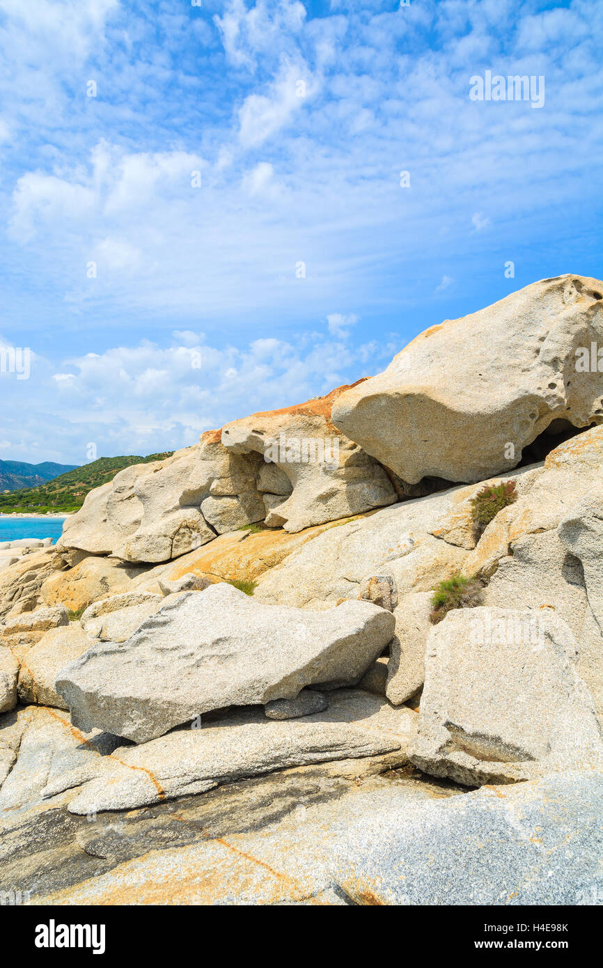 Italian Beaches Rocks White rocks and stones on coast of Sardinia island near Spiaggia del ...