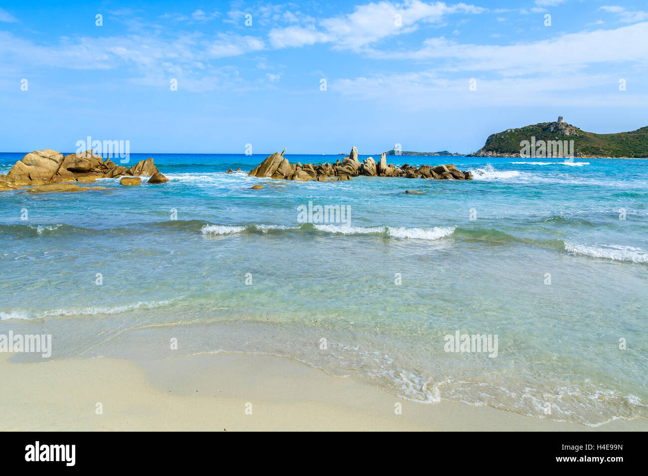 Azure sea water on Porto Giunco beach, Sardinia island, Italy Stock Photo