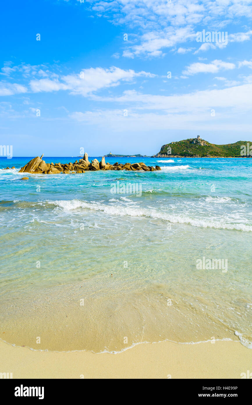 A view of beautiful sandy Villasimius beach, Sardinia island, Italy Stock Photo