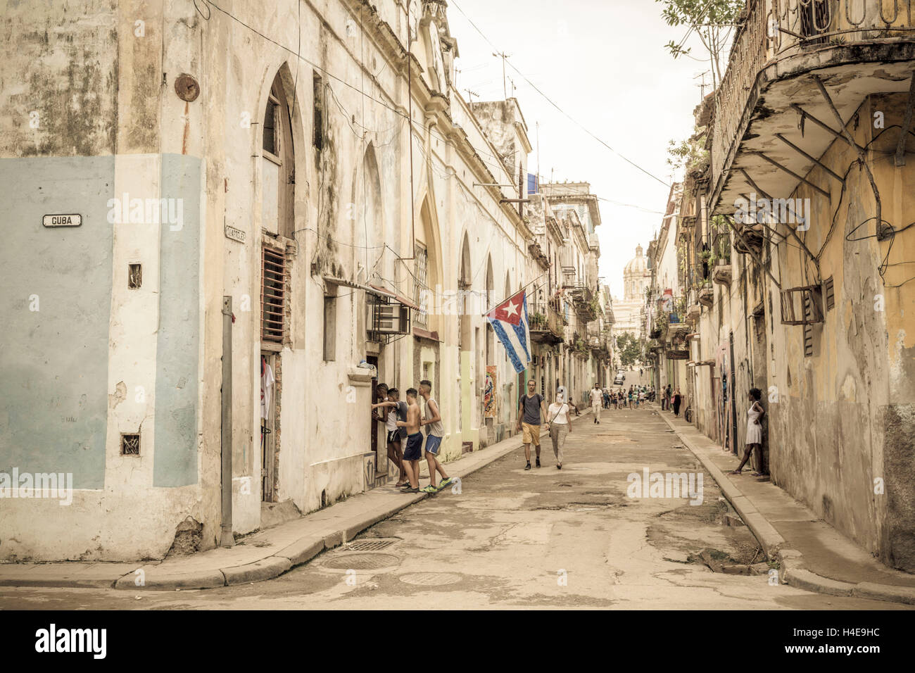 Streets in the Old Town Havana, Habana Vieja, Cuba, the Greater Antilles, the Caribbean, Central America, America Stock Photo