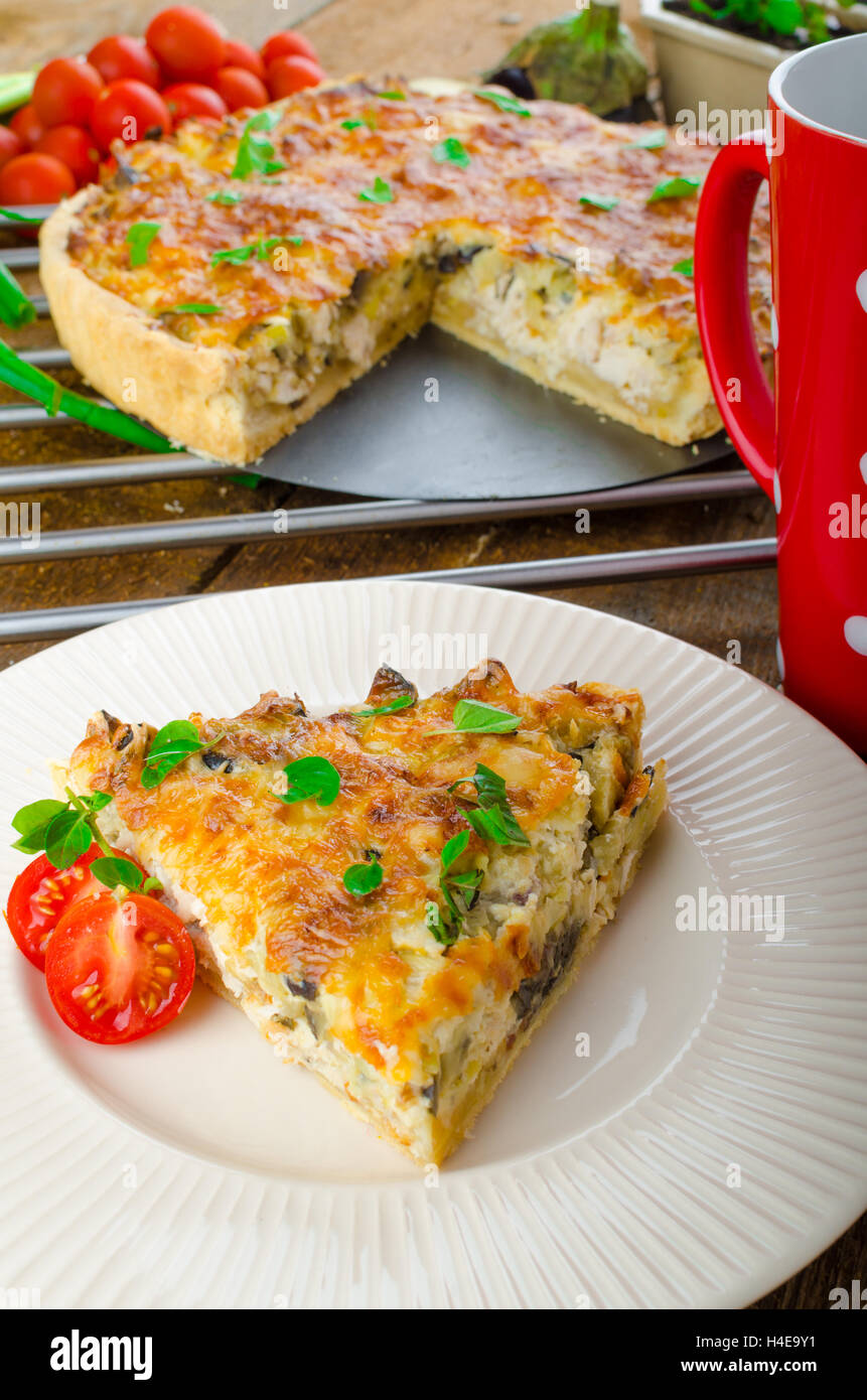 French Quiche with eggplant, leeks and spring onions, bathed in a