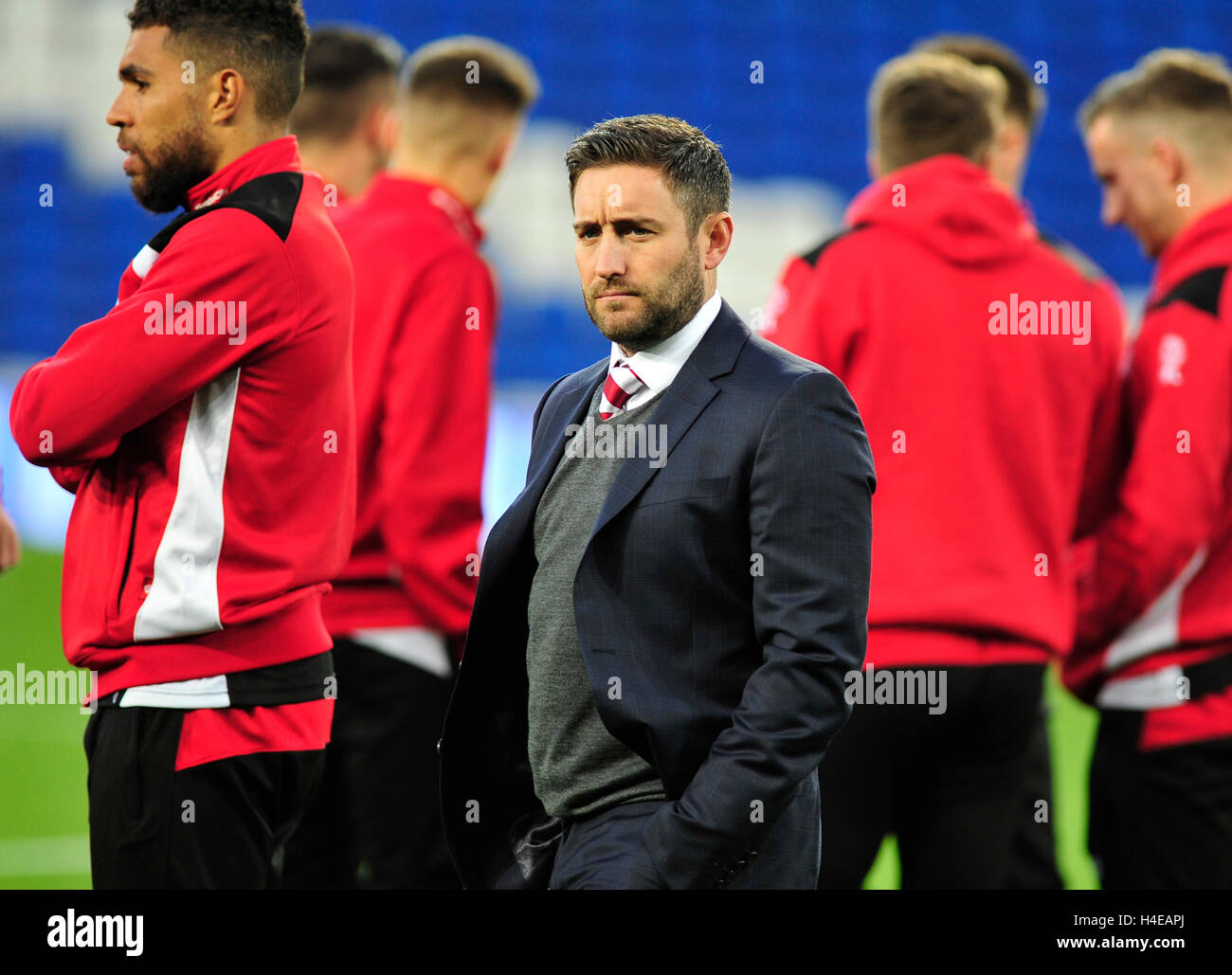 Bristol City head coach Lee Johnson before the Sky Bet Championship match at The Cardiff City Stadium. Stock Photo