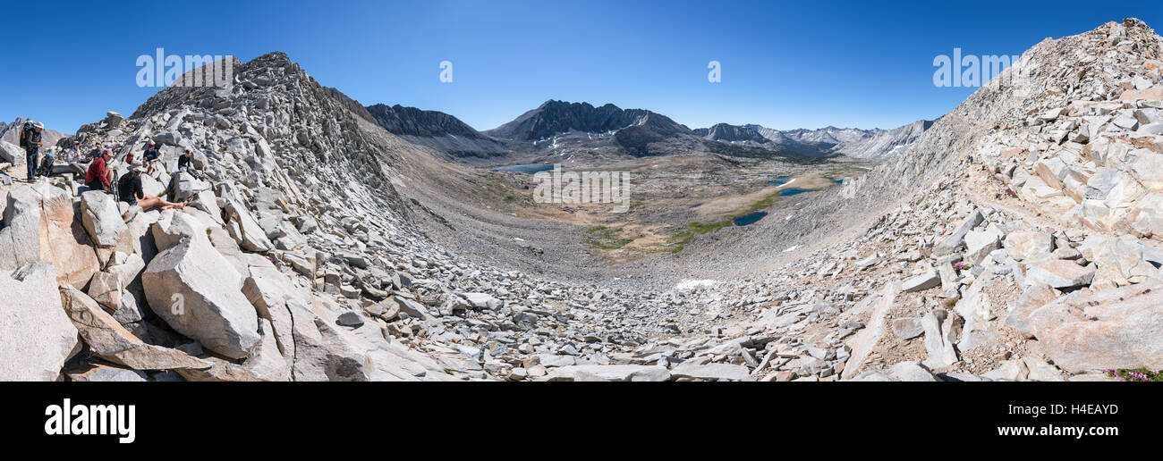 On the summit on Mather Pass  on John Muir Trail, Sierra Nevada mountains, California, United States of America, North America Stock Photo