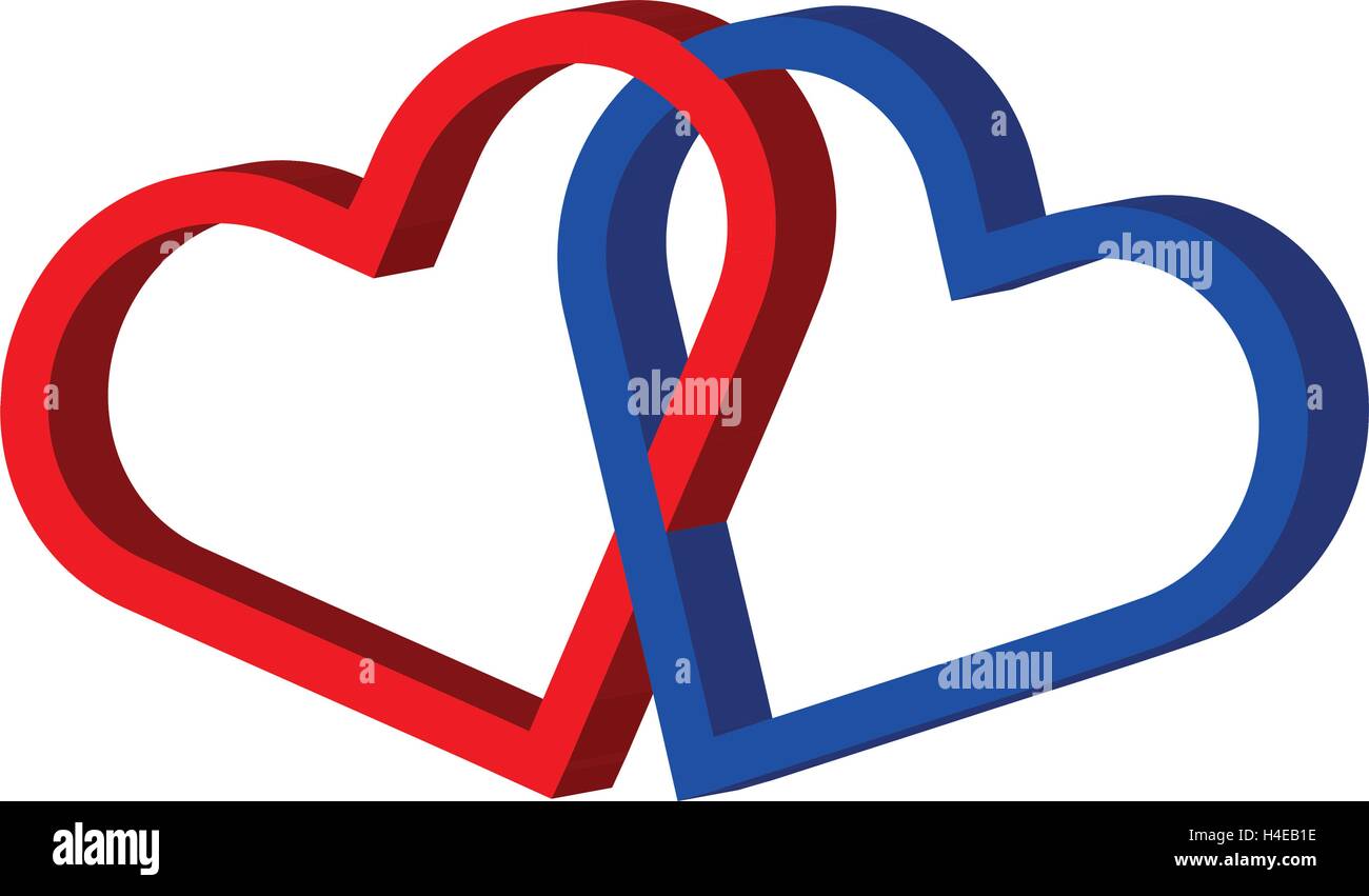two hearts ,two linked hearts ,Love Hearts, Stock Vector
