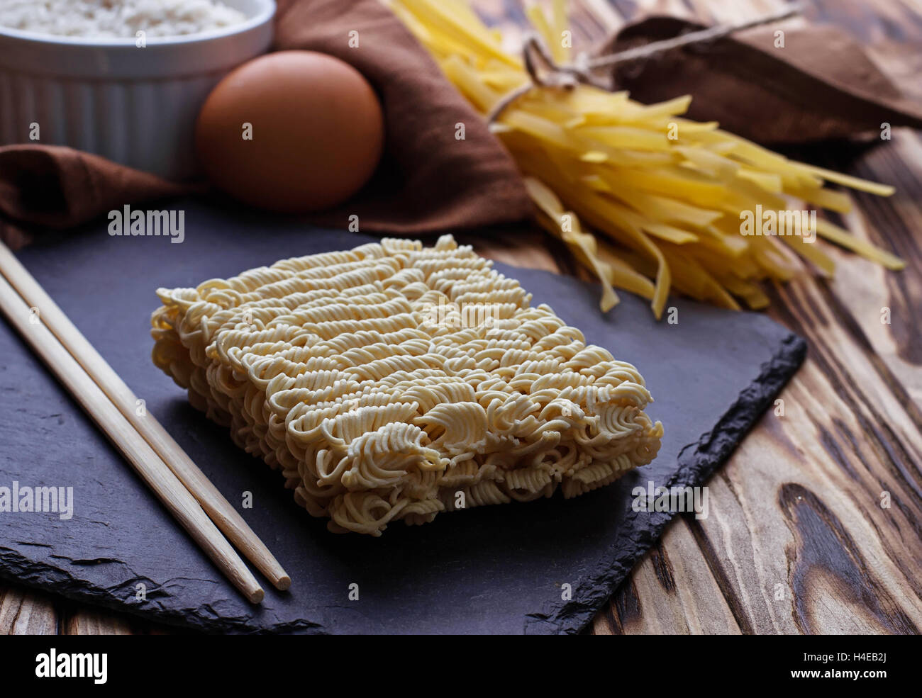 Dry Chinese egg noodles and ramen. Selective focus Stock Photo Alamy