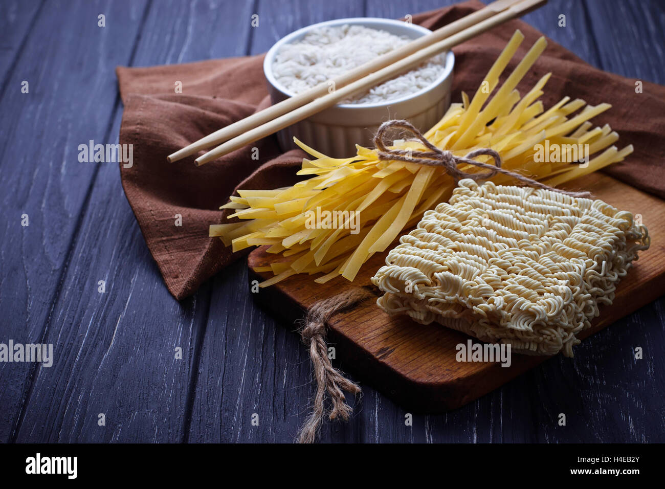 Dry Chinese egg noodles and ramen. Selective focus Stock Photo Alamy