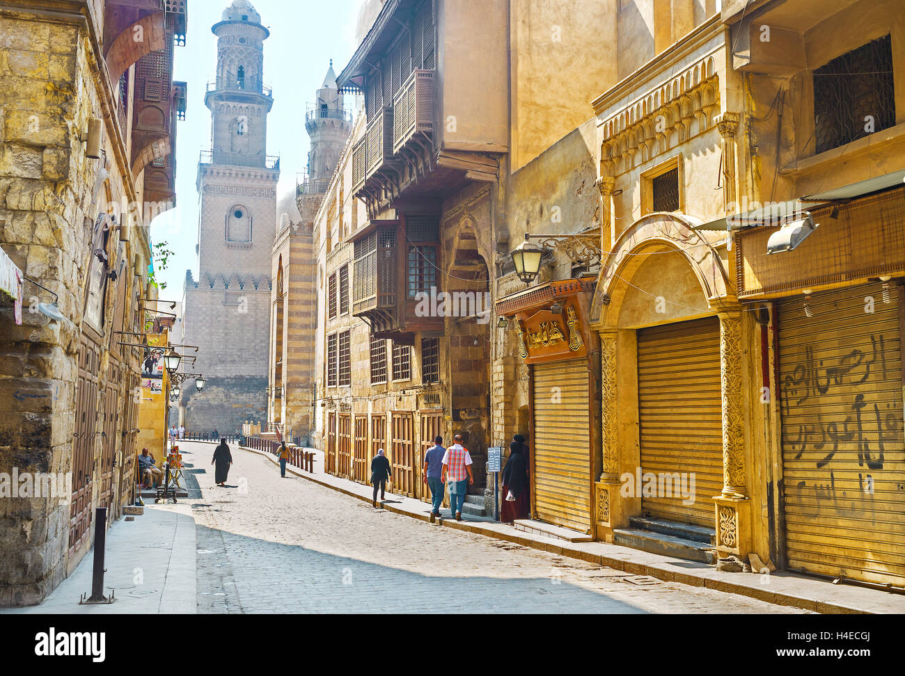 The  district of Islamic Cairo and its oldest Al-Muizz street boasts the unique medieval spirit, Cairo Egypt Stock Photo