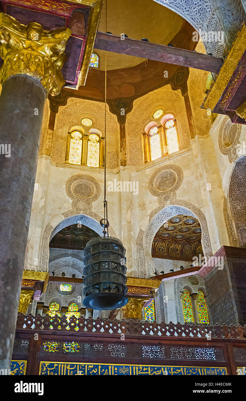 The massive arabian light in the burial chamber of Qalawun Mausoleum, Cairo Egypt Stock Photo