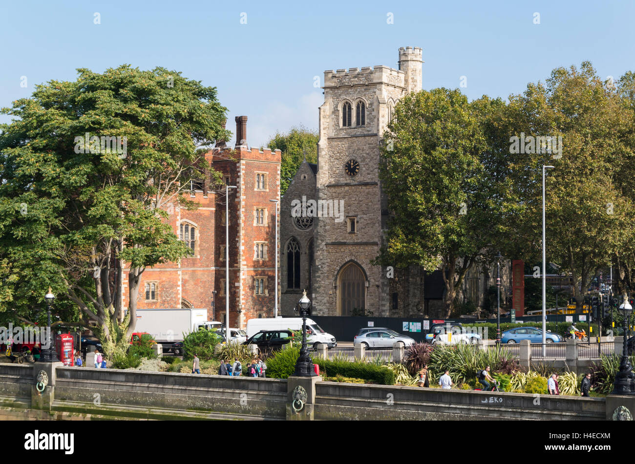 View across Lambeth Palace Road of Morton's Tower and the Garden Museum