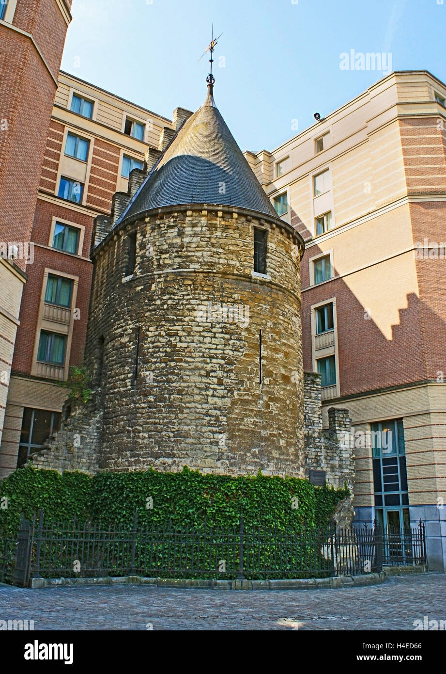 The Black Tower is the well preserved part of the medieval town, hidden in building of Tour Noire Hotel on St Catherine Square Stock Photo