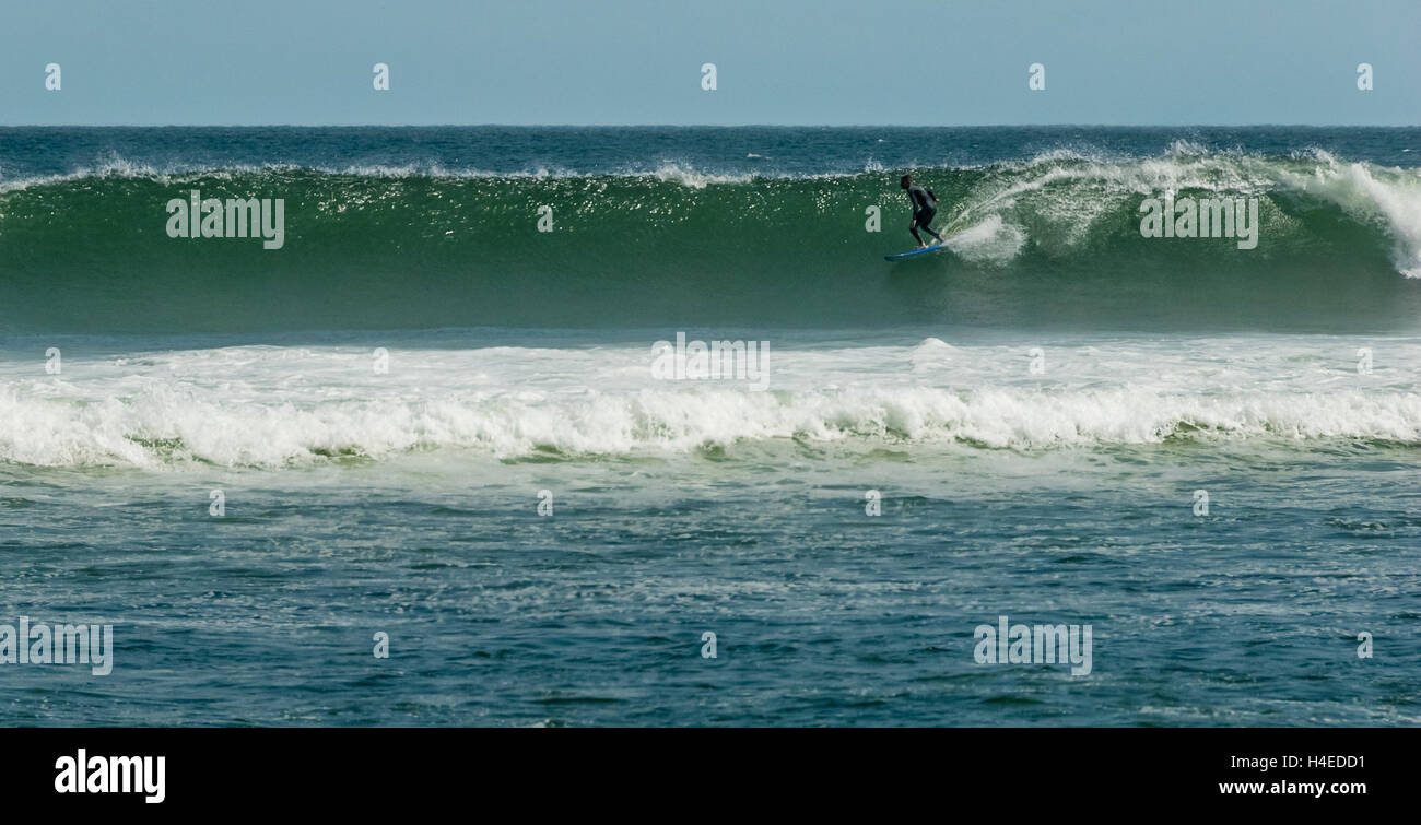Surf Rider California Lone surfer riding a classic wave at Surfrider Beach in Malibu ...