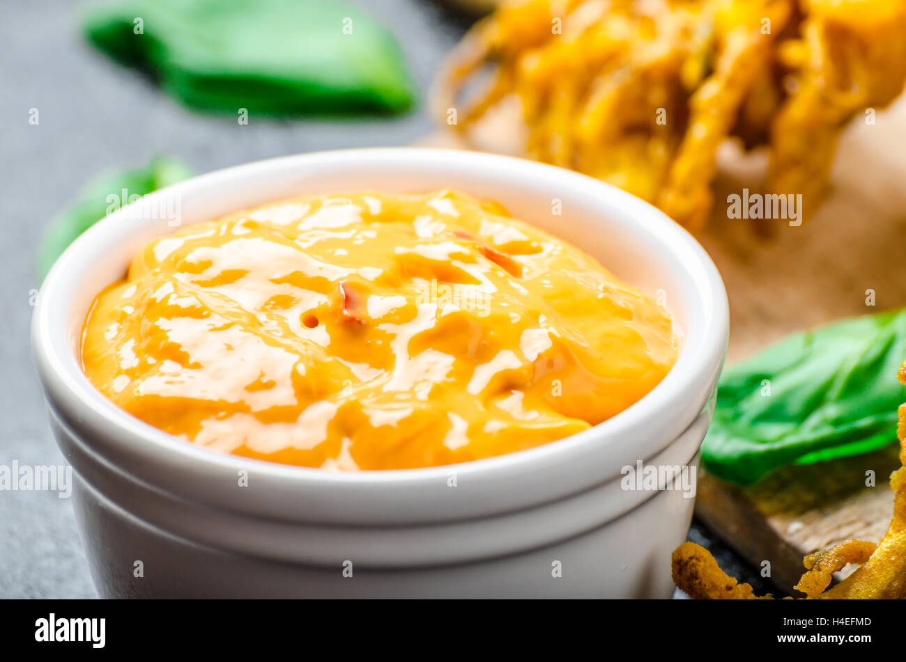Crispy Onion Bhajis with creame cheese dip with jalapeno and crunchi
