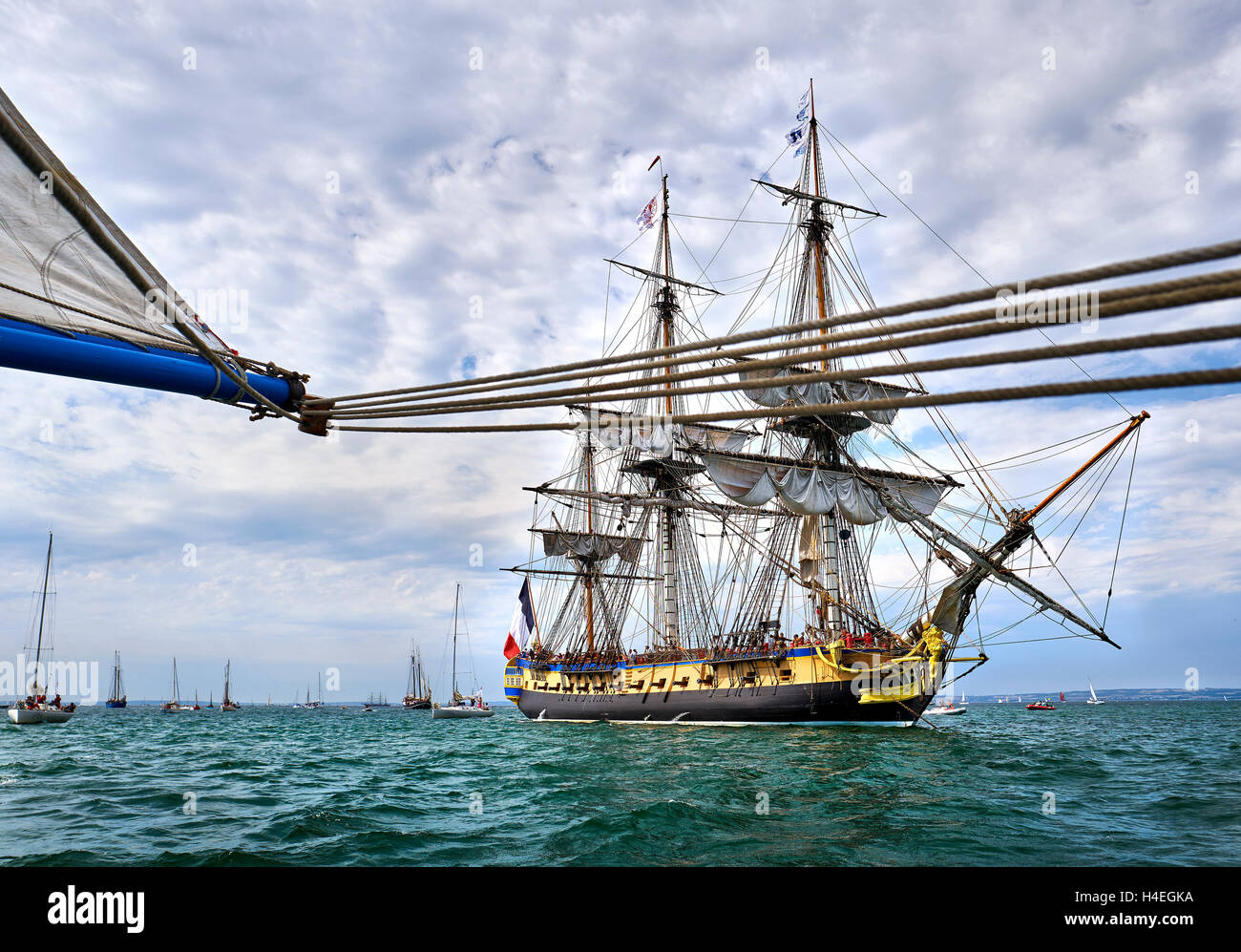 France, Finistere, Brittany, Brest, Fetes Maritimes 2016, the french navy frigate L'hermione. Stock Photo