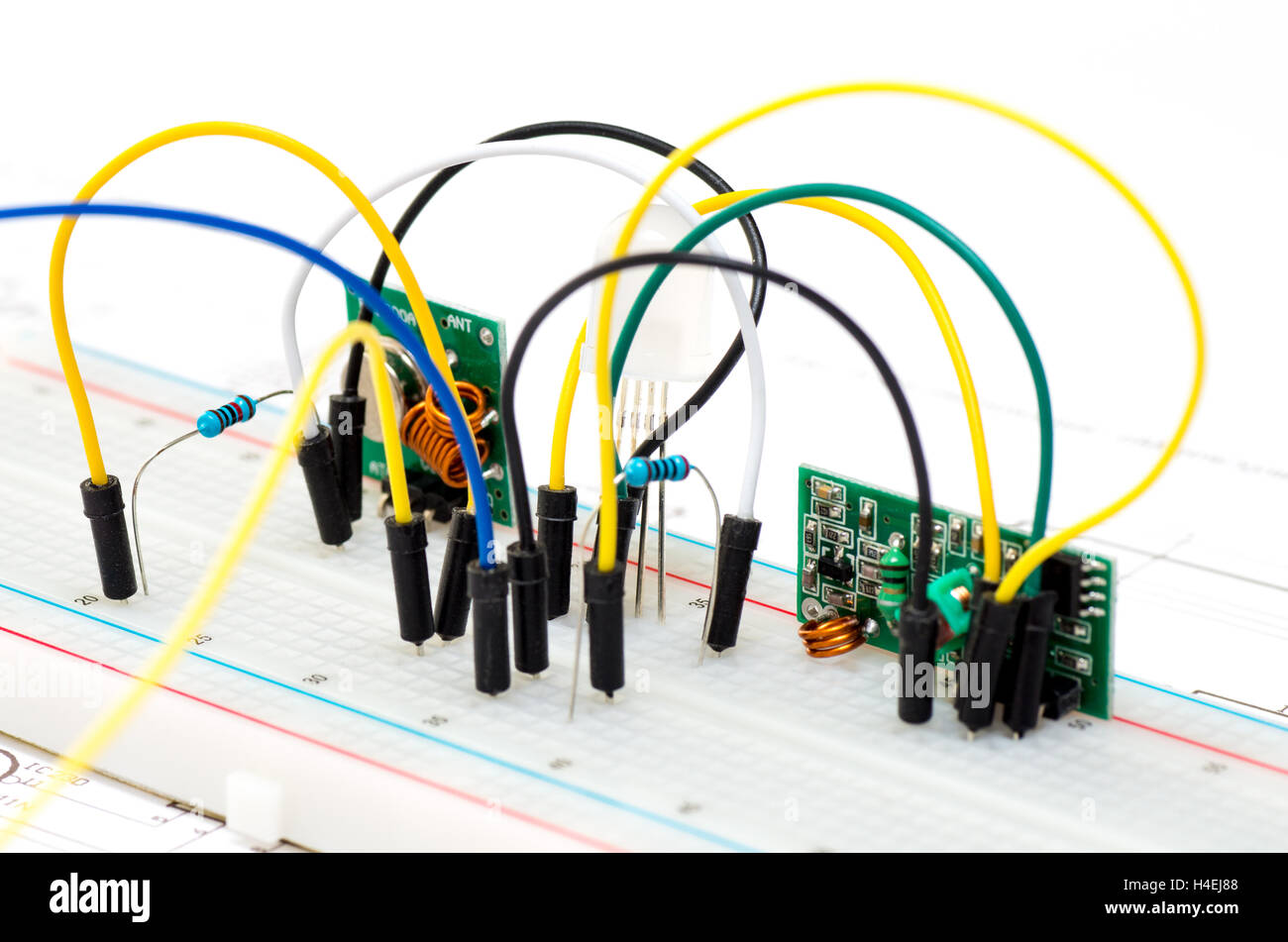 Prototyping electronic board with some components and wires Stock Photo