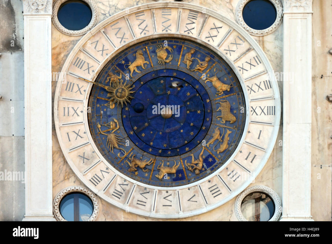 Clock Tower to the St. Mark's Square of Venice in Italy - Terre dell’Orologio. Stock Photo