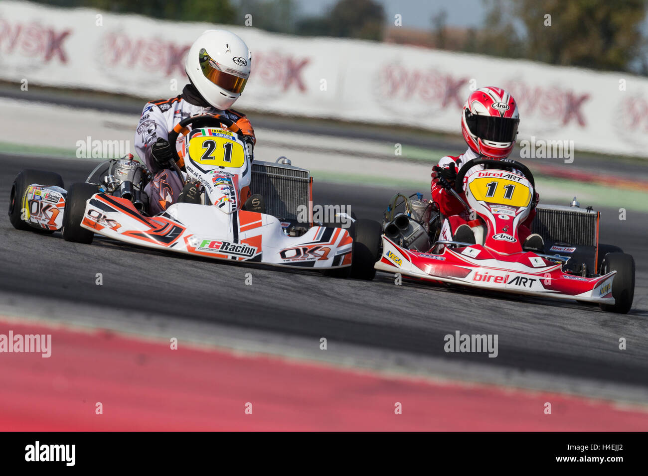 Adria, Rovigo (Italy) - October 1, 2016: Ok1 Racing Team, driven by Coassin Francesco during eliminatory heat in the Wsk Final Cup in Adria Karting Raceway, Italy. Stock Photo