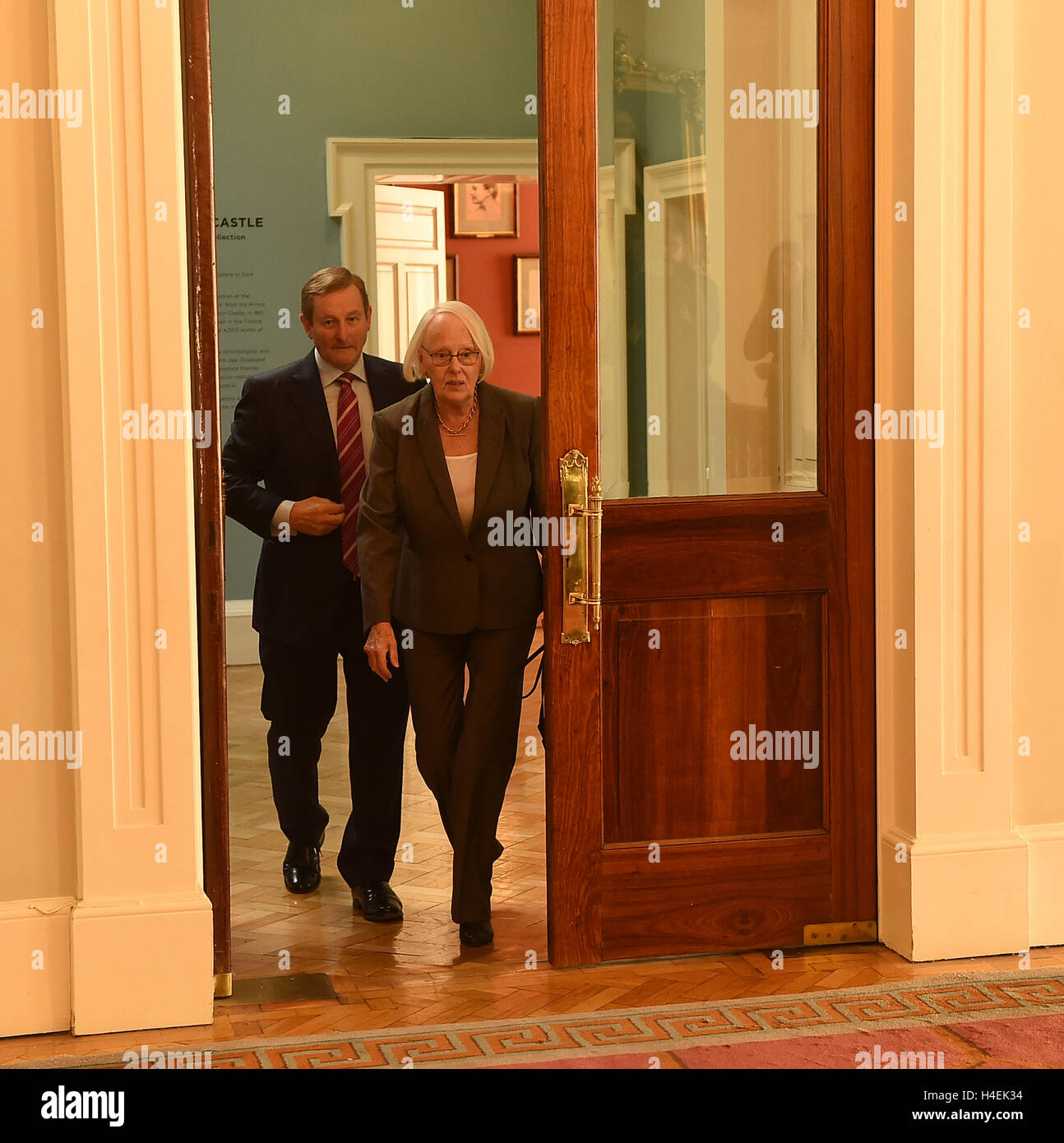 Taoiseach Enda Kenny and Supreme Court Judge Mary Laffoy arrive at Dublin Castle, for the Citizens' Assembly, a special committee set up to deliberate on Ireland's strict abortion regime. Stock Photo