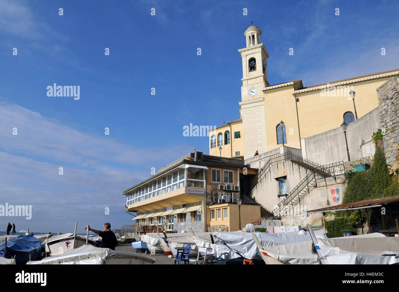 Boccadasse, the Church of San Antonio Genoa, Ligury Italy Stock Photo