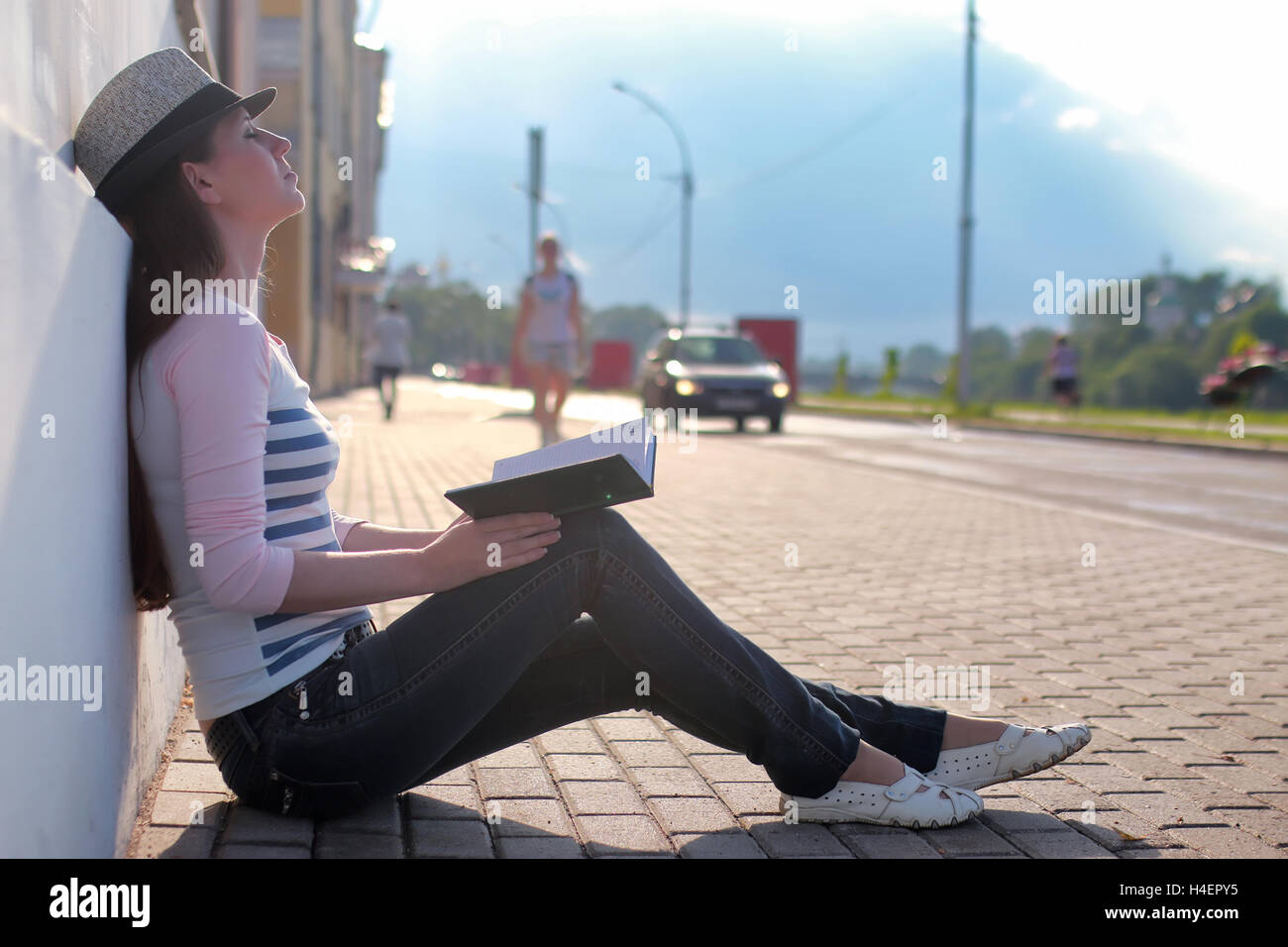 girl outdoor road sad alone Stock Photo 