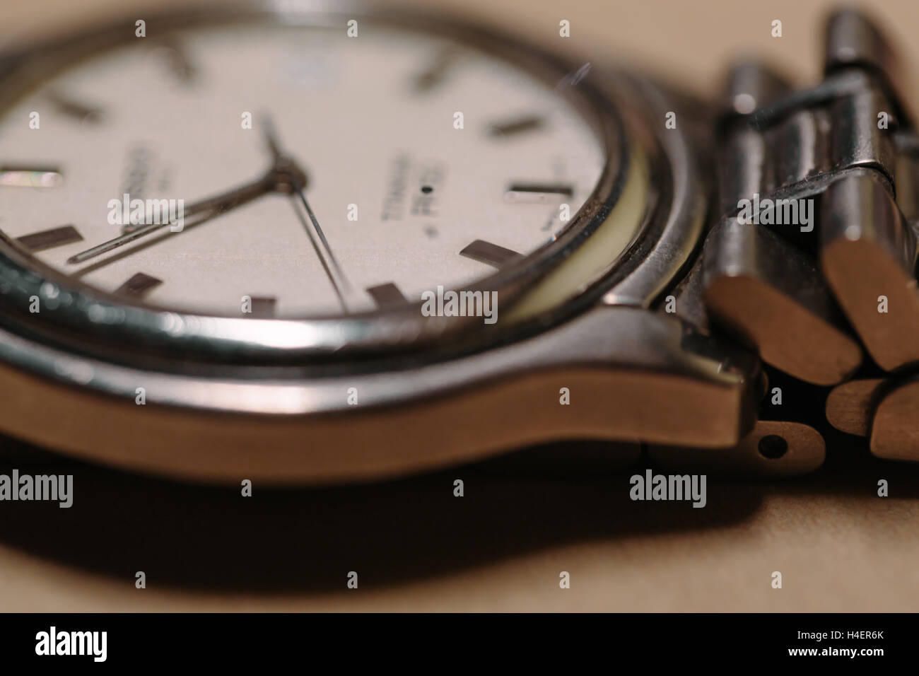 Steel Wrist Watch closeup Stock Photo
