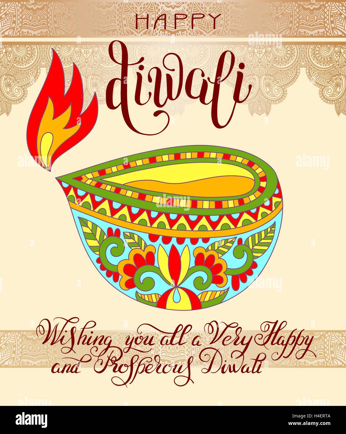 Happy Diwali greeting card with hand written inscription to indi ...