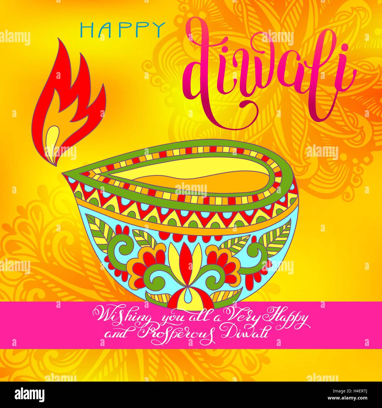 Happy Diwali greeting card with hand written inscription to indi Stock