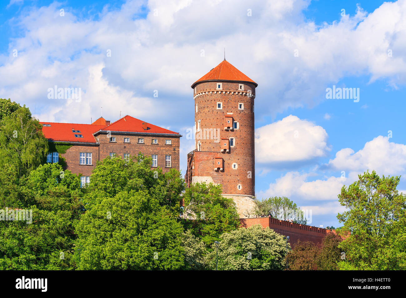 Tower of Wawel Royal Castle on sunny day in Krakow, Poland Stock Photo