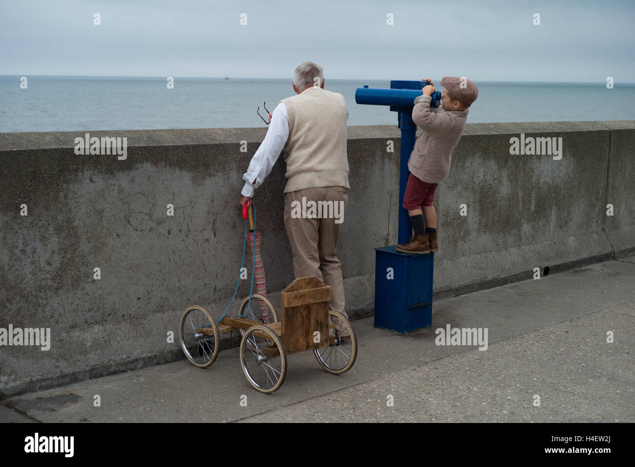 looking out to sea at Sheringham Forties weekend, Norfolk, England. Stock Photo