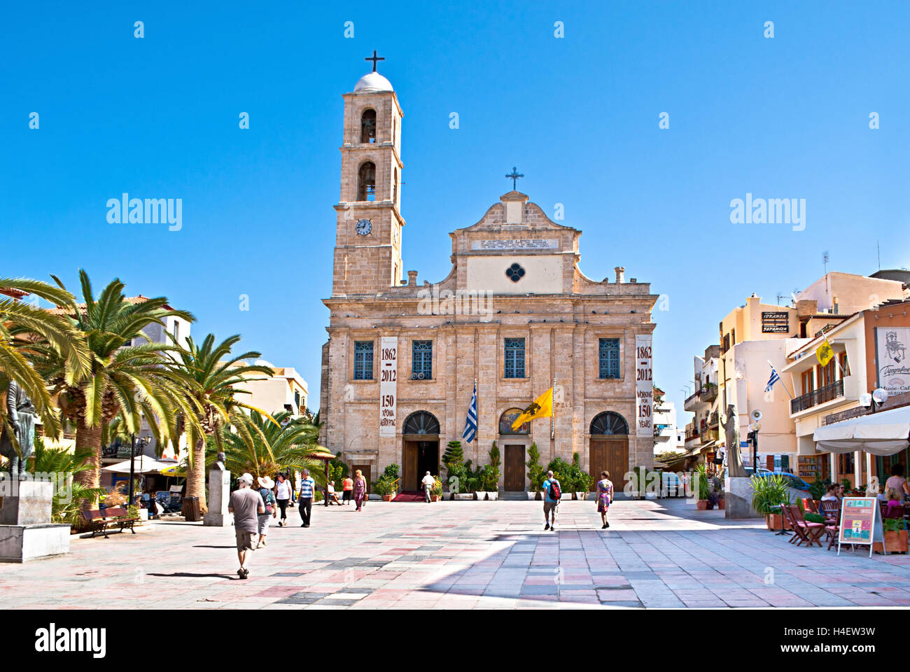 The Greek Orthodox Cathedral is located on Plateia Mitropoleos Square and called Church of Trimatyri, Chania Crete Greece Stock Photo