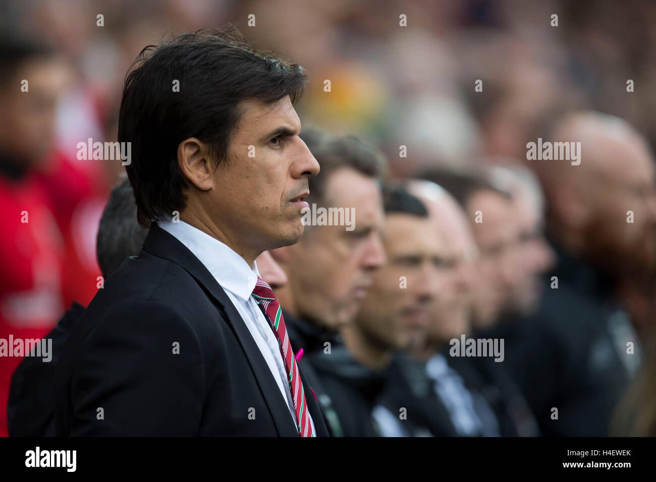 Wales football manager Chris Coleman on the touchline. Stock Photo
