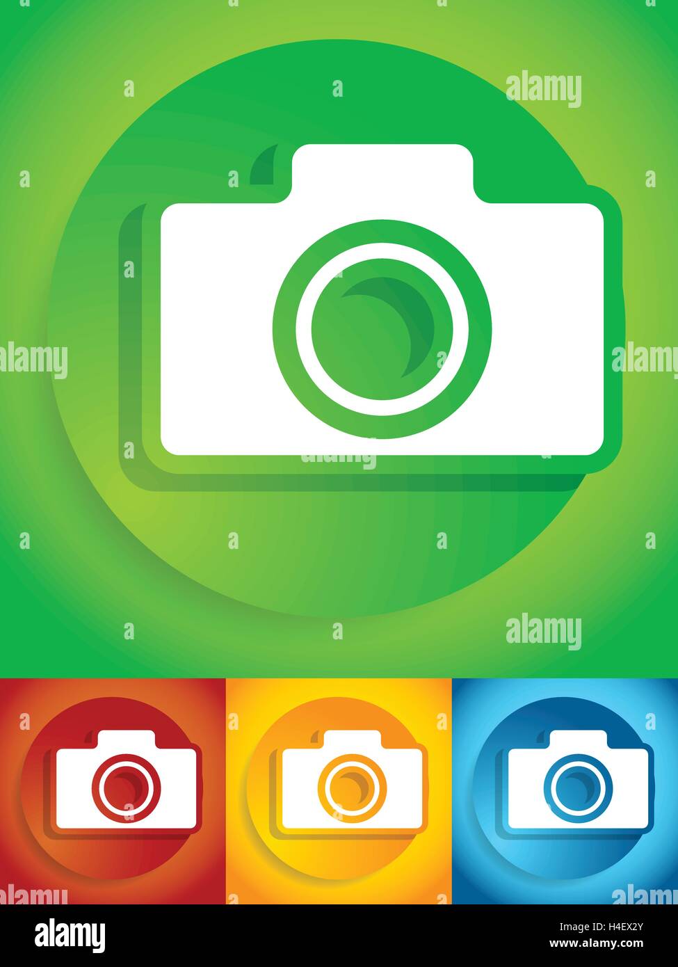 Compact - hobby photo camera icon in green, red, yellow, blue colors ...