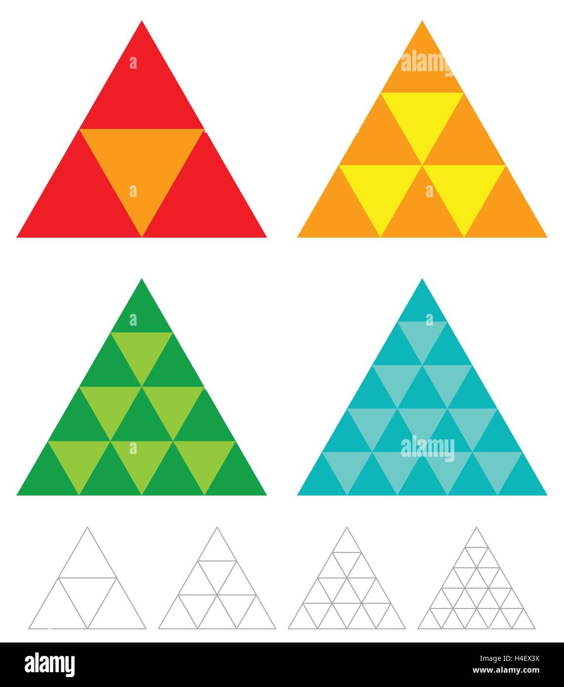 mosaic triangle elements with wireframe grid. tessellation, mosaic