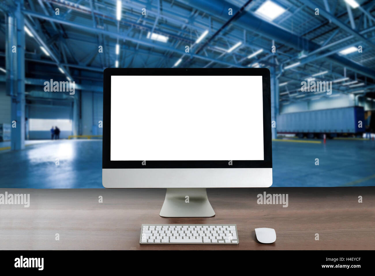 Monitor operation data on computer monitors working in the control room at factory. Smart factory concept. Stock Photo