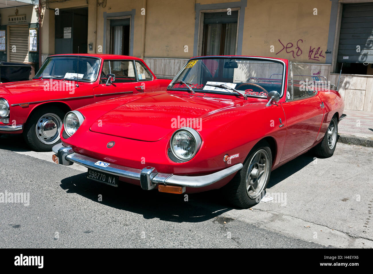 Red Fiat 124 Coupè Sport Spider, 1966-87 Stock Photo