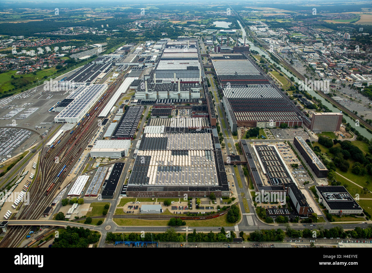 Aerial view, Volkswagen factory in Wolfsburg, Lower Saxony, Germany Stock Photo