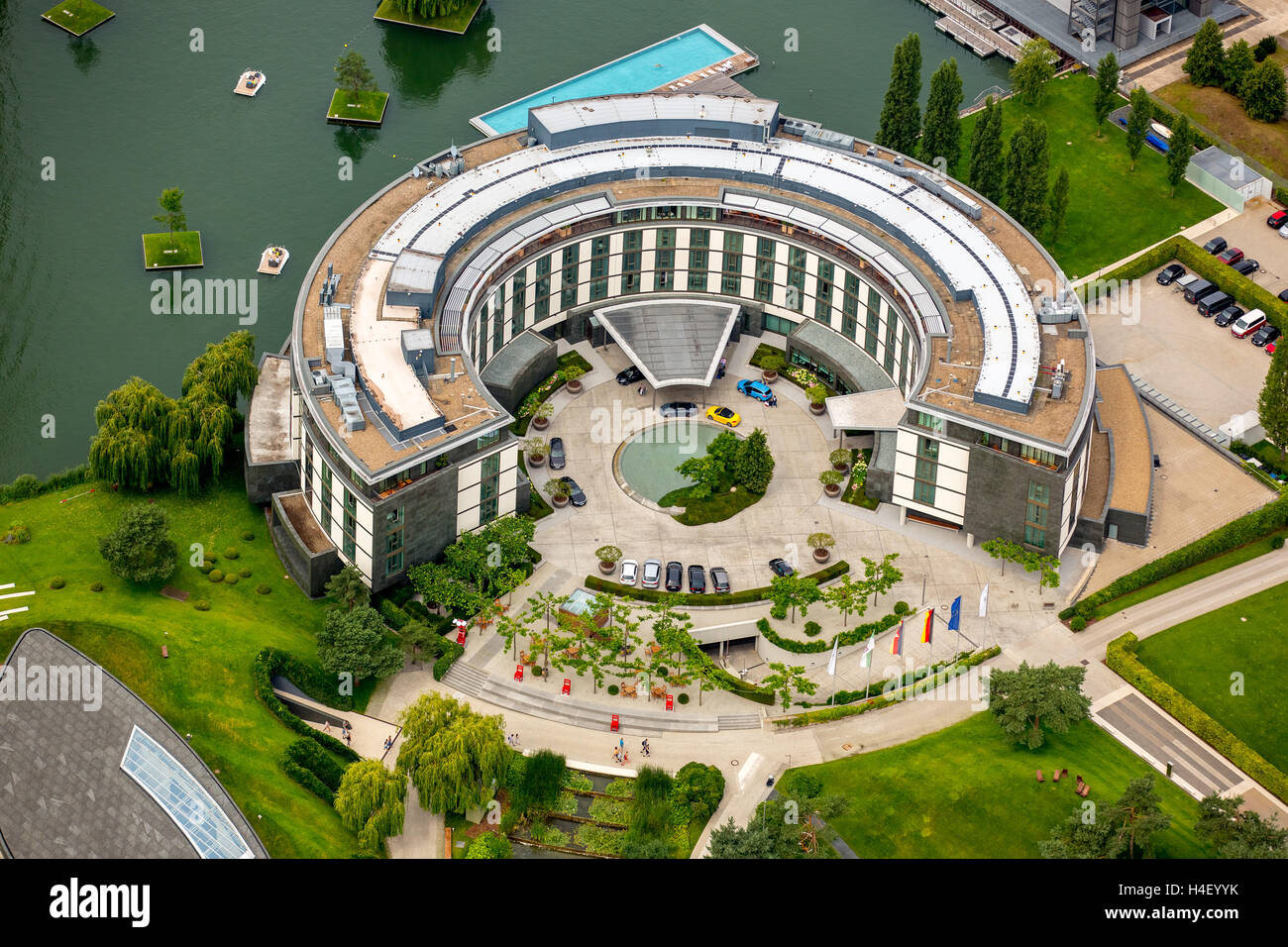 Aerial view, Ritz Carlton Hotel, Wolfsburg, Lower Saxony, Germany Stock