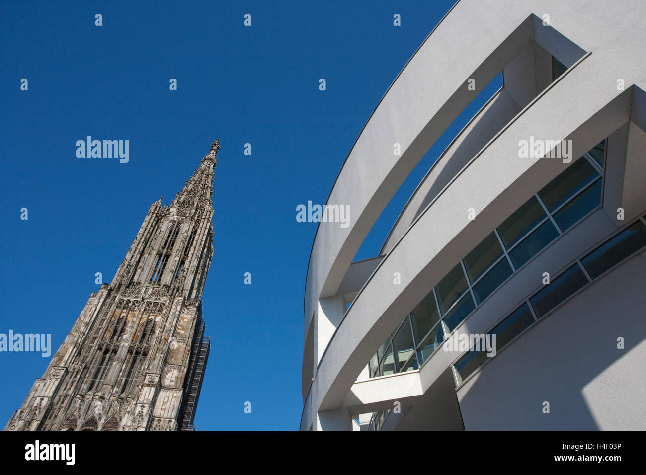 Ulmer Muenster cathedral and city hall, modern architecture, old and ...